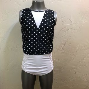 Black & white polka dot summer swim shirt.